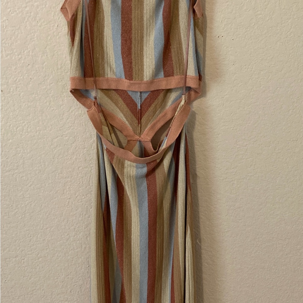 Tan Brown Sleeveless  cut out V-Neck Maxi Dress - Picture 2 of 3